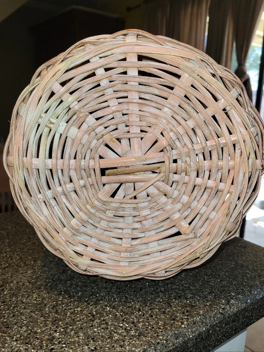 Vintage 90s Pink Wicker Basket Round Storage Boho Cottagecore Decor